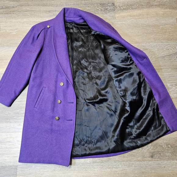 Vintage 80s Or 90s Double-Breasted Purple Pea Coat Wool. Heavy Duty High Quality - Picture 3 of 6